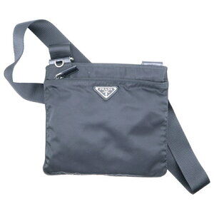 PRADA Vera Tessuto Triangle Plate Logo Nylon Shoulder Bag Black